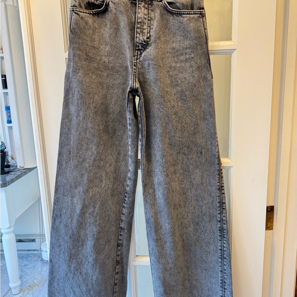 Zara Black Washed Wide-Leg Jeans